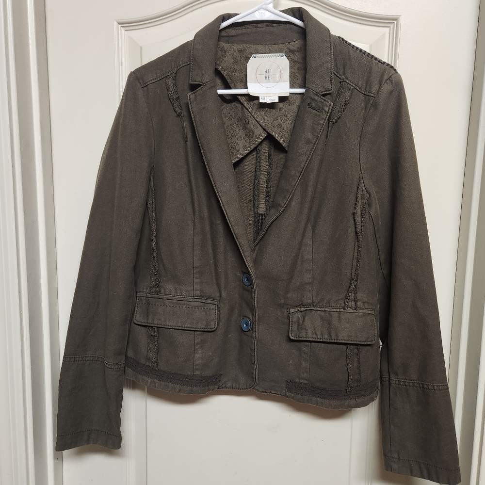 Anthropologie Hei Hei Delanie Blazer Houndstooth, Size 10, Olive Green